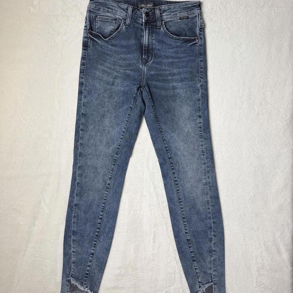 Mavi Gold Tess Jeans Size 26/27 High Waist Twisted Seam Uneven Hem Stretch Denim
